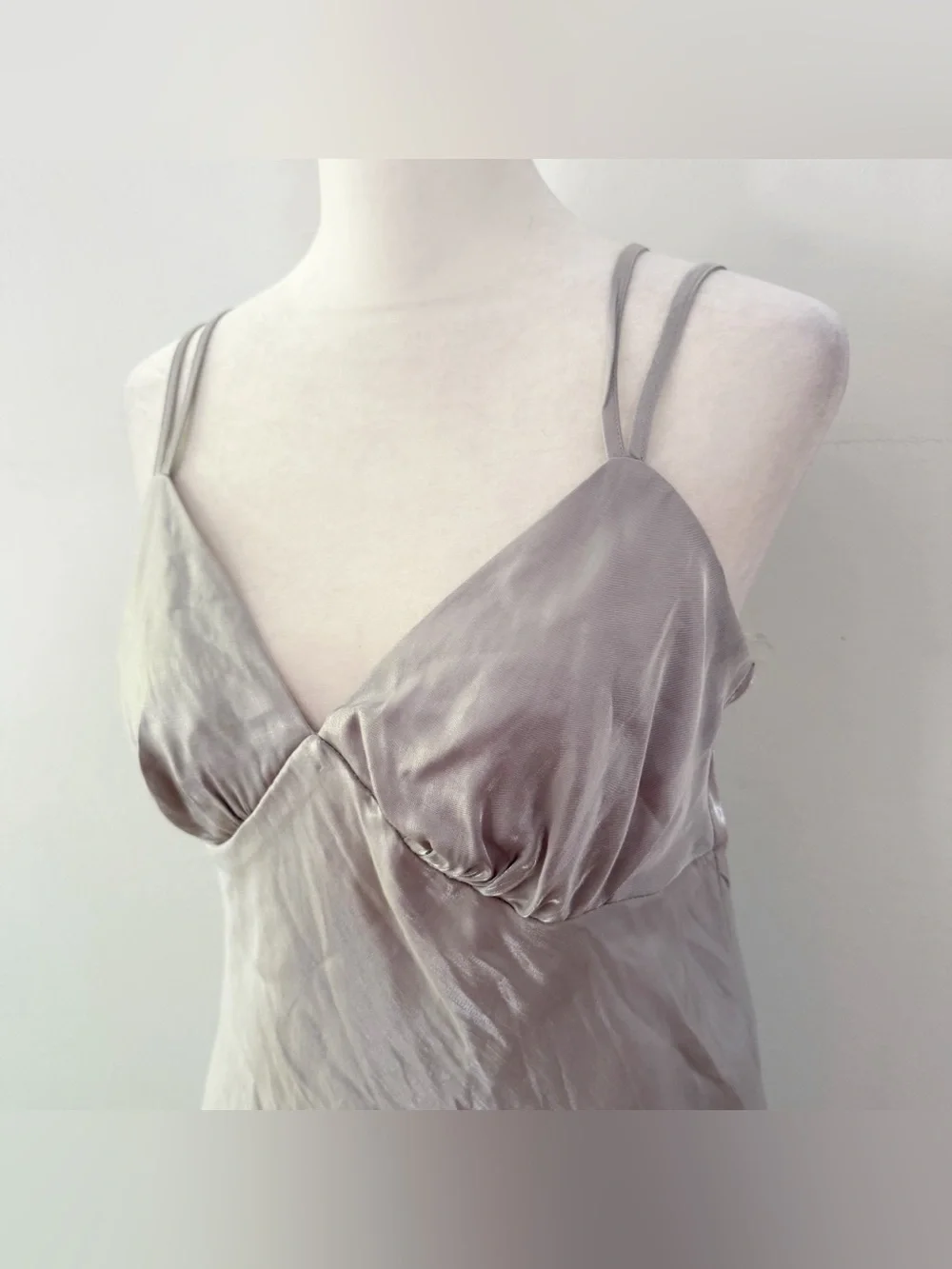 Wild Fable Women Metallic Silver Babydoll Slip Maxi Dress Small Retro Y2K‎ Fairy
